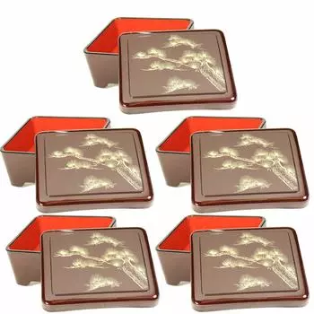 Set of 5 Rice Zoujidon Jutame Old Matsunai Vermilion Paint the lid has a x x Japanese Commercial Utensils/Eel [A] (Only pattern) [16.8 14.3 7.6cm]