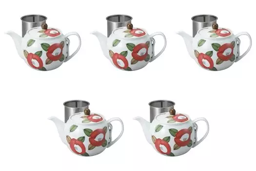 Set of 5 Round Camellia SS Pots x 12 cm Arita Ware Arita Setomonohonpo [12 (725cc)] Pots, Ware,