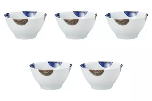 Set of 5 Round Crest Bowls x Arita Ware Bowls by Setomonohonpo Dami-rimmed [16 8.5cm (800cc)] Multi-purpose