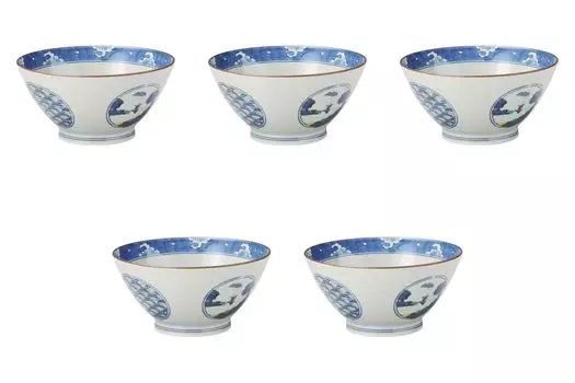 Set of 5 Round Pattern Bowls x Arita Setomonohonpo [18 9cm] Multi-Purpose Bowls, Ware,