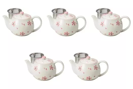 Set of 5 Sakura Awayuki Lightweight Pots Made in China by Setomonohonpo [350cc]