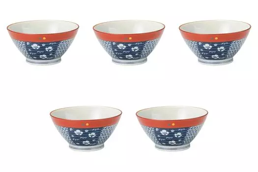 Set of 5 Shozui Bowls x Arita Setomonohonpo Vermilion-Wrapped [18 9cm] Multi-Purpose Bowls, Ware,
