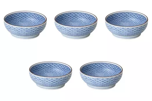 Set of 5 Small Bowls with Inner and Outer Wave Patterns x Arita Ware Small Bowls by Setomonohonpo [14.5 5.5cm]
