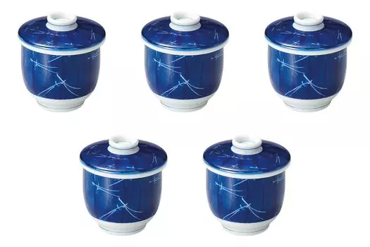 Set of 5 Small Matsuba Mushi Bowls x 8cm Arita Ware Mini Mushi Bowls by Setomonohonpo [7.5 (150cc)]