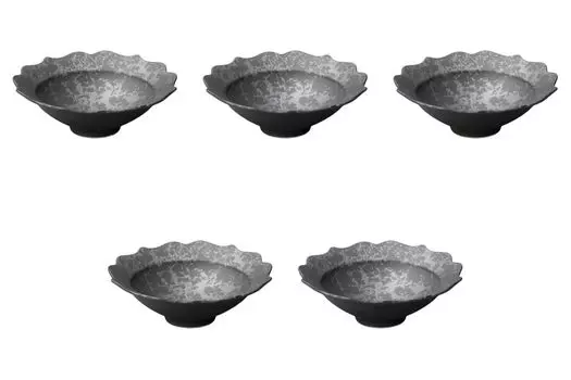 Set of 5 Smoked Silver Seared Bellflower Small Bowls x Small Bowls by Setomonohonpo [14.5 4.5cm]