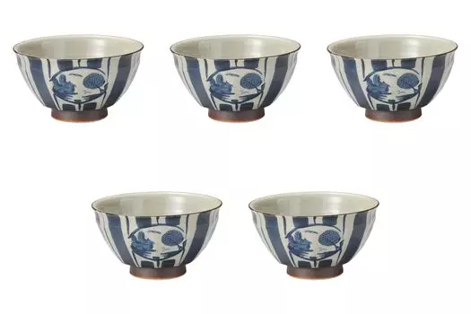 Set of 5 Tokusa Mountain Water Beveled Bowls x Arita Setomonohonpo (Medium) [16 9cm] Multi-Purpose Bowls, Ware,