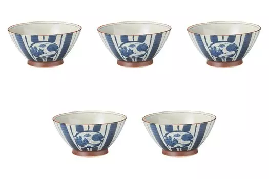 Set of 5 Tokusa Sansui Bowls x Arita Setomonohonpo [18 9cm] Multi-purpose bowls, ware,