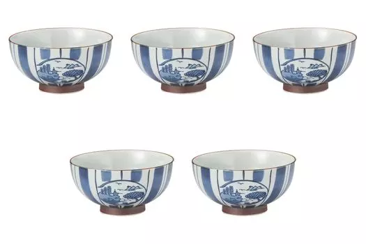 Set of 5 Tokusa Sansui Noodle Bowls x Arita Setomonohonpo [15.5 7.5cm] Multi-purpose bowls, ware,