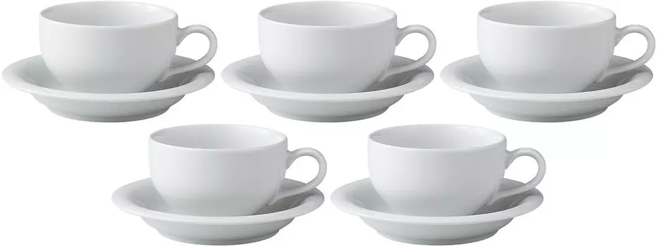 Set of 5 White Alto Tea Cups and Saucers x [14.2 2.6cm]