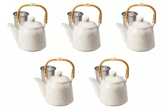 Set of 5 White Karatsu Swim Teapots basket Teapot Setomonohonpo (with strainer) [149.512cm (430cc)]