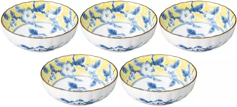 Set of 5 Yellow Flower Pattern Chrysanthemum Shape Bowls Small Bowl 4.5 [ 13.85cm ]