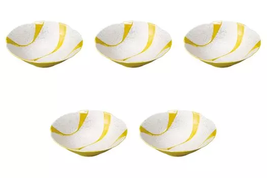 Set of 5 Yellow Glazed Flowing Water Lustre Bowls x Arita Ware Bowls by Setomonohonpo Flower-Shaped Multi-Purpose [15.6 4.5cm] Medium-Sized