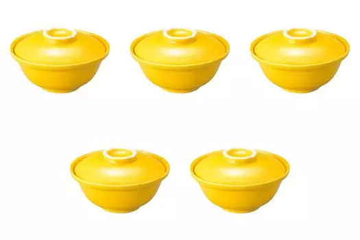 Set of 5 Yellow Glazed Lidded Bowls x Simmered Food Arita Setomonohonpo [13.6 7.8 cm] Bowls, Ware,