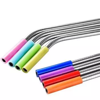 Set of 8 Collapsible Reusable Stainless Steel Straw 8.5/10.5inch Reusable Atraw With Silicone Tips and 2 Piece Cleaner Brush