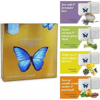 Set of 9 organic bath bombs in a beautiful bath bomb gift set.