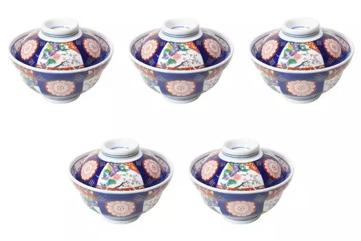 Set of Large tea bowl with Nishiki peony lid bowl x Japanese Commercial 5, lid, [15.5 11.8cm] [Restaurant, Inn, tableware, Restaurant, use, Tableware,