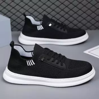 Set of men s shoes summer breathable thin fly-woven mesh shoes men s black versatile work casual style sports shoes 39