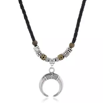 Set of Personalized Fashion Wax Thread Beaded Wood Bead Crescent Necklace Pendant чёрный