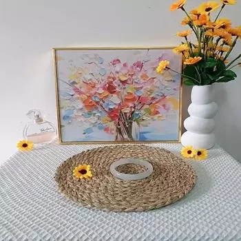 Set of Six, Natural Woven Dinner Plates, Made of Polyester, Measuring 11.0 cm, Heat Resistant, Farmhouse Bohemian Style 6pcs