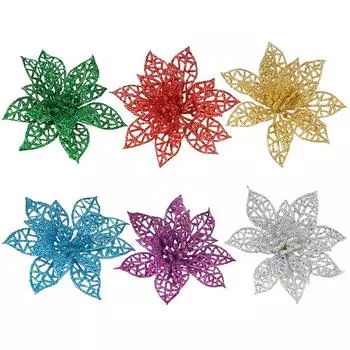 Set Of Stunning Six Hollow Christmas Flowers Perfect For Ornamentation Holiday