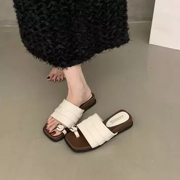 Set of toe pleated slippers women s summer wear new high-end not tired foot slope heel temperament cool slippers 35