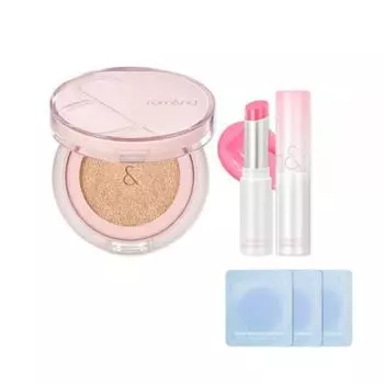 SET Rom&Bloom In Cover Fit Cushion 15 г SPF40PA++ Glasting Melting Balm 3,5 г Набор из 2 предметов + 3 базовых образца, 23 Petal Beige_01 Coco Nude, 1 предмет