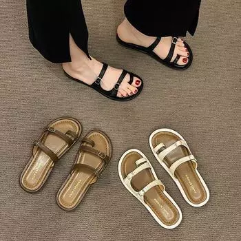 Set Toe Sandal Slippers Female Outside Wear Spring Fairy Style Retro One Foot Stirrup Sandal Drag 35