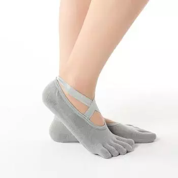 Set up Boneless Non-Slip Yoga Socks Women Solid Cotton Five-Finger Socks Sweat-Absorbent Deodorant Spring and Summer Cross Sports Pilates Socks Cross full finger Gray
