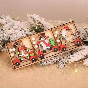 Set Wooden Christmas Snowman Soldier Wooden Crafts Creative Christmas Tree Pendant Laser Cutting Wooden Box Packaging A