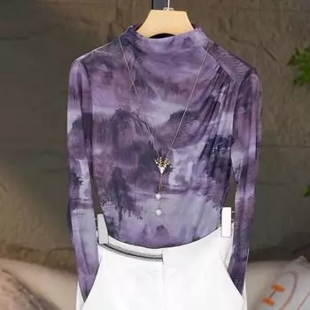 Сетчатая базовая рубашка с длинными рукавами для женщин, осень и зима, новая модная принтованная тонкая выдвижная футболка внутри M