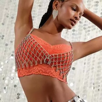 Сетчатая цепочка на грудь со стразами, индивидуальная модная сексуальная пляжная цепочка для бикини, аксессуары для тела серебряный