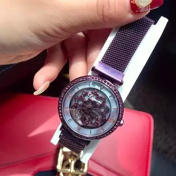 Сетчатая цепочка с присоской и римскими весами, модные поворотные часы, изысканные женские часы со стразами