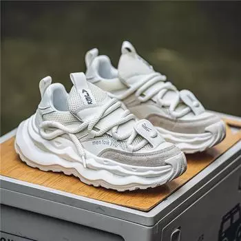 Сетчатая дышащая мужская обувь 2025 года, летняя новая трендовая сетчатая обувь для спорта и отдыха, толстая подошва, увеличивающая рост, мужская обувь для пап 39 хаки