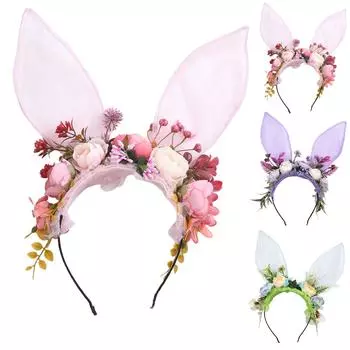 Сетчатая гирлянда Милая повязка на голову с ушками Пасхальная имитация повязки на голову с цветочными ушками One Size зелёный