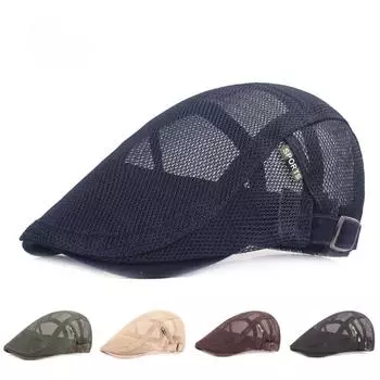 Сетчатая кепка мужская летняя кепка с утиным язычком, классная дышащая шляпа от солнца, литературный молодежный берет для мужчин и женщин, солнцезащитная кепка M56-58cm тёмно-синий