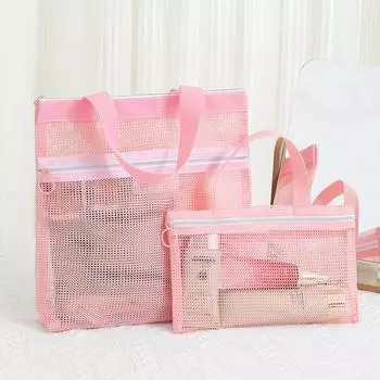 Сетчатая косметичка с двойной молнией, портативный чехол для хранения большой емкости, пляжная сумка с двойной молнией S чёрный