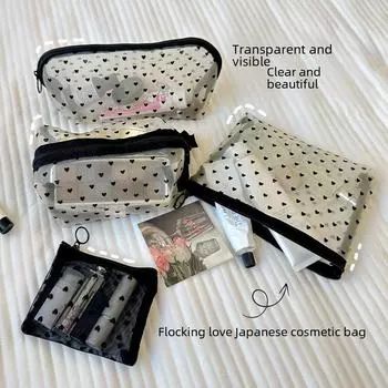 Сетчатая косметичка в японском стиле: Компактное, многофункциональное хранилище для помады и аксессуаров trapezoidal small size 8.5*8.5*12 чёрный