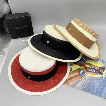 Сетчатая красная соломенная шляпа женская, летняя ретро британская шляпа с плоским цилиндром, корейское издание, маленькая пляжная шляпа свежего цвета с солнцезащитным козырьком, женская шляпа чёрный