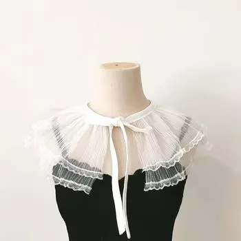 Сетчатая кружевная маленькая шаль с юбкой, свитером, украшением, поддельным воротником, галстуком-бабочкой белый