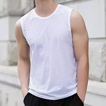 Сетчатая майка из ледяного шелка, летняя тонкая спортивная майка без рукавов для фитнеса, мужская рубашка больших размеров