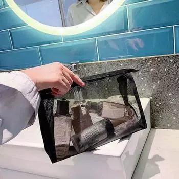 Сетчатая однотонная компактная быстрая цветная косметичка большой вместимости сухая сумка для душа на молнии M