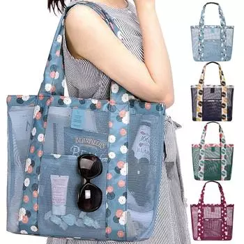 Сетчатая пляжная сумка, летняя модная большая дорожная сумка, легкая складная пляжная сумка, игрушечная сумка для семейного отдыха One Size зелёный