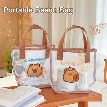 Сетчатая пляжная сумка с усиленной ручкой, большая вместительная сумка с мультяшным рисунком, водонепроницаемая, песчаная, большая пляжная сумка-тоут, аксессуары для бассейна A