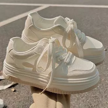 Сетчатая поверхность Белые туфли Женские новые летние сетчатые туфли Женские дышащие тонкие туфли Толстая подошва Спортивные повседневные туфли Borad 35