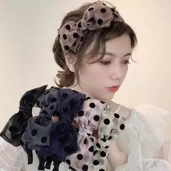Сетчатая повязка для волос с узлом-бабочкой, маска для лица, элегантная повязка для волос, милый сладкий головной убор для волос коричневый