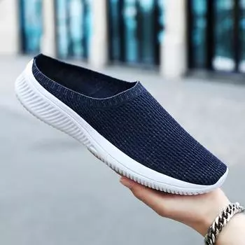 Сетчатая повседневная обувь для мужчин, дышащие полулоферы, уличные тапочки для дома, женские туфли на плоской подошве, удобные модные кроссовки для пар, лето 36 синий