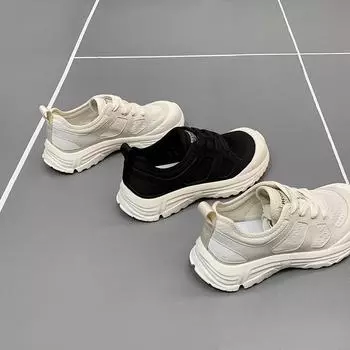 Сетчатая повседневная обувь женская летняя круглая с толстой подошвой легкая дышащая модная спортивная обувь Hundred Match Single 35 чёрный