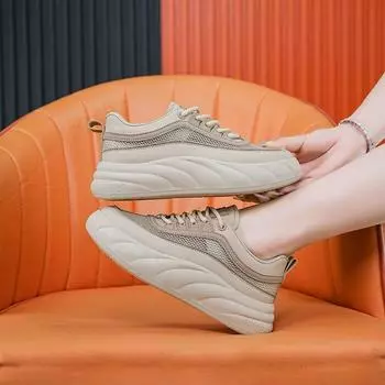 Сетчатая повседневная обувь, женские дышащие новые маленькие белые туфли, летняя женская обувь, полые туфли для папы на толстой подошве, спортивная обувь 35