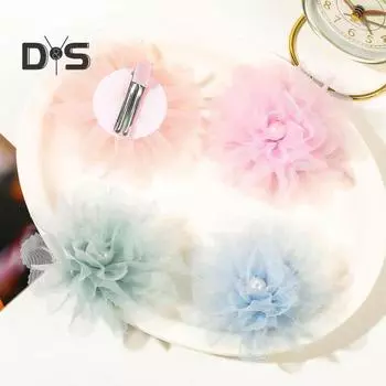 Сетчатая пряжа, заколка для волос с искусственным жемчугом и цветком, противоскользящая дизайнерская заколка для волос, украшение для волос, заколка для волос, головной убор, аксессуар для волос розовый