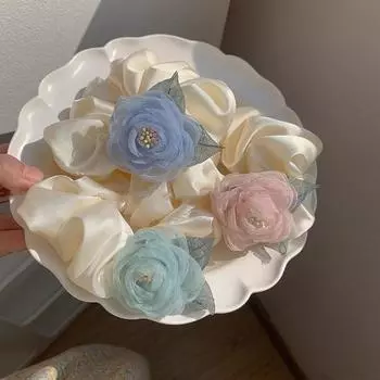 Сетчатая роза, резинка для волос, эластичная резинка для волос, креативная атласная резинка для волос для девочек синий